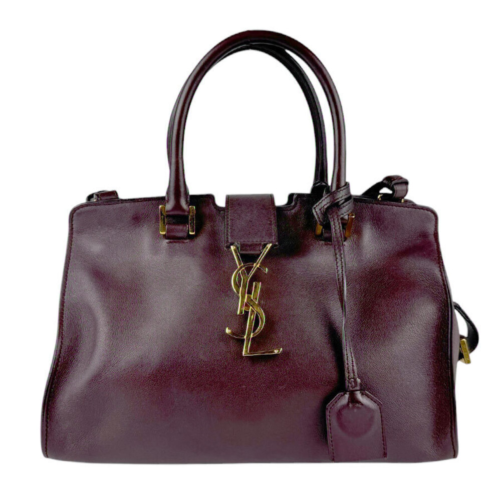 Saint Laurent Baby Cabas Shoulder Bag Handbag Leather Bordeaux Purple Brown Gold